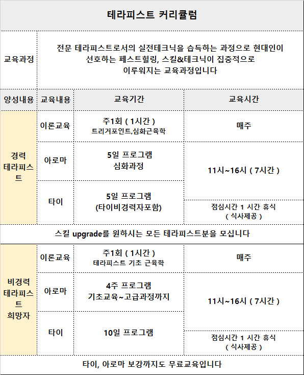 청담더타이 홍대점 타이&아로마 관리사 모집합니다.